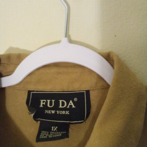 Fuda Shirt Women 1X Long Sleeve Button Up Suede Soft Tan - Picture 9 of 13